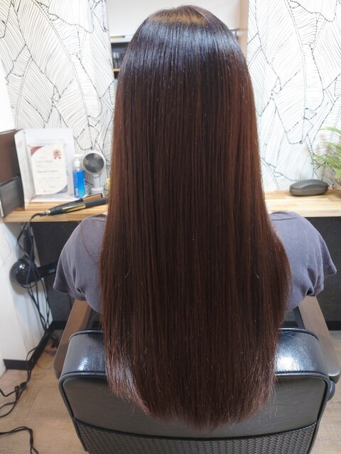 ロングストレートオレンジブラウン髪質改善艶髪美髪