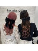 編み込みハーフアップ/双子ヘアメ/梅田ヘアセット