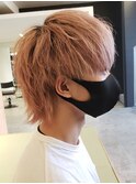 ナチュラルマッシュウルフメンズカラーハイトーンホワイトピンク