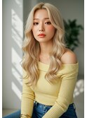 韓国風巻きプラチナブロンド　レイヤーロング 透明感カラー