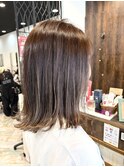 ロングショートワンカールパーマカーキグレージュ前髪錦糸町