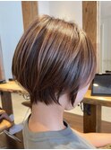 丸みショートボブ顔周りカットくびれショート白髪ぼかし髪質改善