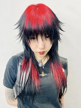 レコ 渋谷(LECO) ブラック×レッド×シャギーウルフ