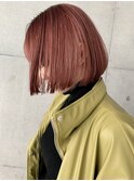 ピンクベージュショートボブイメチェン