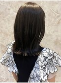 暗髪カラー　オリーブカラー　赤み消しカラー　ツヤ髪ミディアム