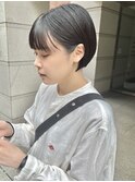 耳かけ小顔フルバングショートボブ暗髪アッシュブラック20代30代
