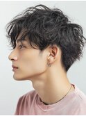 ツイストパーマショートマッシュアッシュブラック