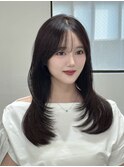 ミディアムレイヤー 艶カラー 暗髪 韓国風 髪質改善 福岡美容室