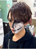 ハロウィンメイク『V系＆ガイコツの半顔メイク＋ヘアセット』