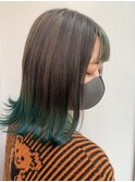 アッシュベージュ/ミドリ裾カラー　stylist/miaki