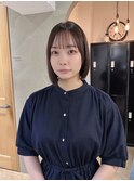 黒髪/ボブルフ/ネビージュ/小顔/ワンレン/栄/髪質改善/前髪
