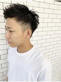 【短髪ツーブロック】黒髪アップバング刈り上げショート