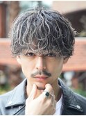 メンズハイライトパーマ波巻きスパイラルパーマツーブロック原宿