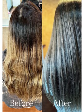 アークスヘアー 20,30代/ツヤ髪ストレート/暗髪/小顔カット/イルミナカラー