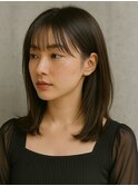 大人かわいい軽めロング黒髪清潔感シースルー大人女子