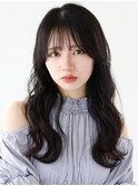 顔まわりレイヤー波巻きロング×暗髪ダークブラウン
