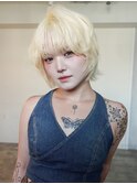 ボブショートミディアムブリーチホワイトベージュ_F20989