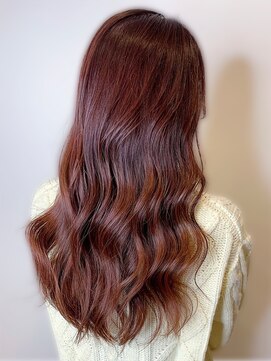 アース 天満橋店(HAIR & MAKE EARTH) 冬のブリーチなし◎チェリーレッドカラー×ロング艶髪