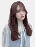 韓国ヘア  ラズベリーピンク レイヤーカット シースルーバング