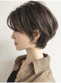 ココアベージュ/黒髪/小顔/ショートボブ/レイヤー/松戸