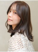 イメチェンレイヤーカットワンカールうるツヤ薄めバング前髪