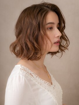 カバーヘアアンドスパ ブリス 浦和(COVER HAIR&SPA bliss) シャンパンベージュかきあげボブプードルパーマX浦和20代30代