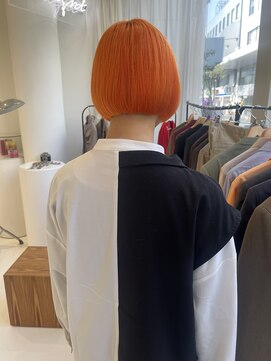 ハイブ 金沢(Hive) 10代20代ハイトーンビビットオレンジミニボブ切りっぱなしボブ