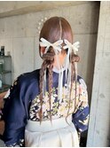和装ヘアセットお団子ヘアツインテール三つ編みヘアアレンジ