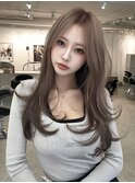 ラテグレージュ/顔周りレイヤー/韓国巻き/結べるレイヤーカット