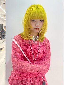 ギグスダブル 栄店(gigs double) イエロー/ウルフカット/ぱっつん前髪