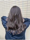 黒髪/グレーベージュ/レイヤーロング/前髪パーマ