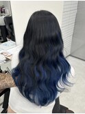 ミディアムレイヤーカットケアブリーチ顔周りブルーブラック