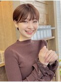フェミニンで可愛いチェリーブラウンイメチェンショートボブ