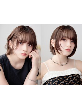 顔周りが映えるカットとカラーの透明感【シルクトリートメント+ケアカラーリタッチ+カット￥6900】【新宿】