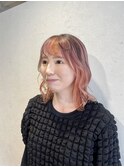 くびれヘアアプリコットオレンジ夏ハイライトカラー