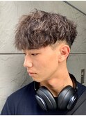 ダークアッシュニュアンスパーマ韓国マッシュベリーショート