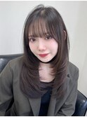 ミディアムレイヤー 艶カラー 暗髪 韓国風 髪質改善 福岡美容室