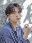 【men`s】フェザーパーマグレー刈り上げショートブルーカラー