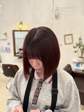 リンクヘアー(Link hair) 切りっぱなしボブ＋ボルドーカラー