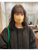/オリーブベージュ/ワイドバング/パーマ風