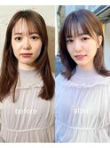 ナチュラル小顔前髪あり後れ毛サイドバング結べるボブくびれヘア