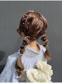着物　ヘアメ　ロング　ツインアレンジ　編み下ろし　学割　大阪