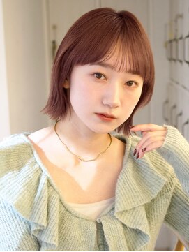 ガーデンヨコハマエスト(GARDEN YOKOHAMA est) 切りっぱなしボブくびれヘアピンクベージュ似合わせカット