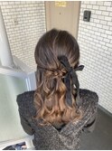 ハーフアップ　アップ　ハーフツイン　参列ヘア