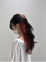 アッシュ 戸塚店(Ash)&nbsp;戸塚/インナーカラー/レッド×黒髪ロングウェーブ