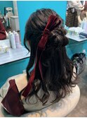 お団子ハーフアップ