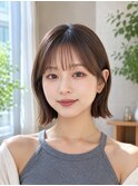 シースルーバング　30代ボブ　大人可愛いボブ　縮毛矯正ボブ