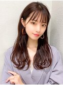 シャギーレイヤー韓国ワンホンヘアシースルーぱっつん前髪