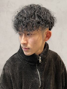 簡単セット◎メンズパーマニュアンスパーマ黒髪マッシュ