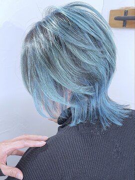 ブレイズヘアー(BLAZEhair) 【水色系】ターコイズブルーバレイヤージュ×ブリーチ２回